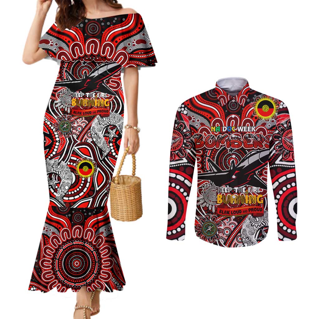 Custom Essendon Bombers NAIDOC Week 2024 Couples Matching Mermaid Dress and Long Sleeve Button Shirt Mascot Football