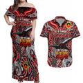 Custom Essendon Bombers NAIDOC Week 2024 Couples Matching Off Shoulder Maxi Dress and Hawaiian Shirt Mascot Football