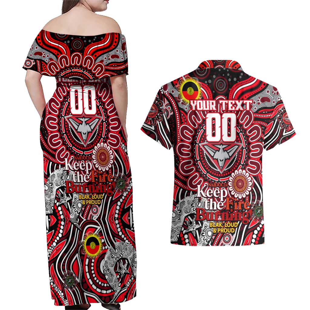 Custom Essendon Bombers NAIDOC Week 2024 Couples Matching Off Shoulder Maxi Dress and Hawaiian Shirt Mascot Football