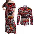 Custom Essendon Bombers NAIDOC Week 2024 Couples Matching Off Shoulder Maxi Dress and Long Sleeve Button Shirt Mascot Football