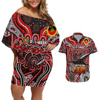 Custom Essendon Bombers NAIDOC Week 2024 Couples Matching Off Shoulder Short Dress and Hawaiian Shirt Mascot Football