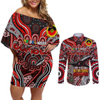 Custom Essendon Bombers NAIDOC Week 2024 Couples Matching Off Shoulder Short Dress and Long Sleeve Button Shirt Mascot Football