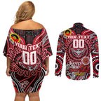 Custom Essendon Bombers NAIDOC Week 2024 Couples Matching Off Shoulder Short Dress and Long Sleeve Button Shirt Mascot Football