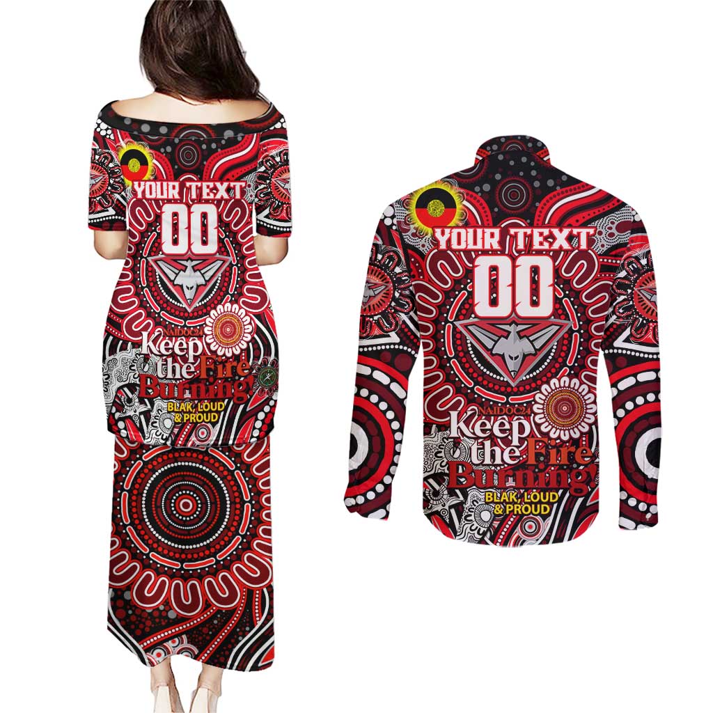 Custom Essendon Bombers NAIDOC Week 2024 Couples Matching Puletasi and Long Sleeve Button Shirt Mascot Football