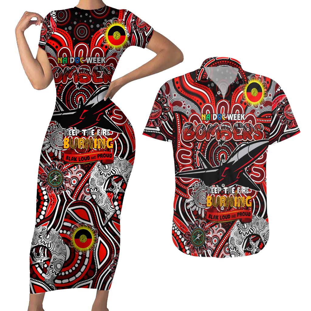 Custom Essendon Bombers NAIDOC Week 2024 Couples Matching Short Sleeve Bodycon Dress and Hawaiian Shirt Mascot Football