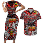 Custom Essendon Bombers NAIDOC Week 2024 Couples Matching Short Sleeve Bodycon Dress and Hawaiian Shirt Mascot Football