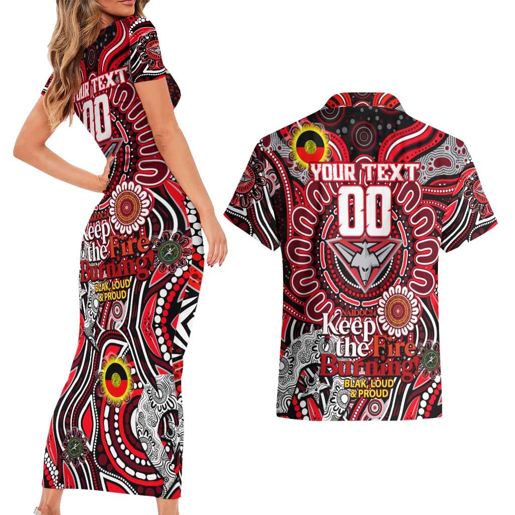 Custom Essendon Bombers NAIDOC Week 2024 Couples Matching Short Sleeve Bodycon Dress and Hawaiian Shirt Mascot Football