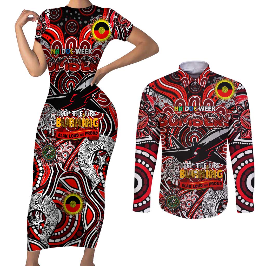 Custom Essendon Bombers NAIDOC Week 2024 Couples Matching Short Sleeve Bodycon Dress and Long Sleeve Button Shirt Mascot Football
