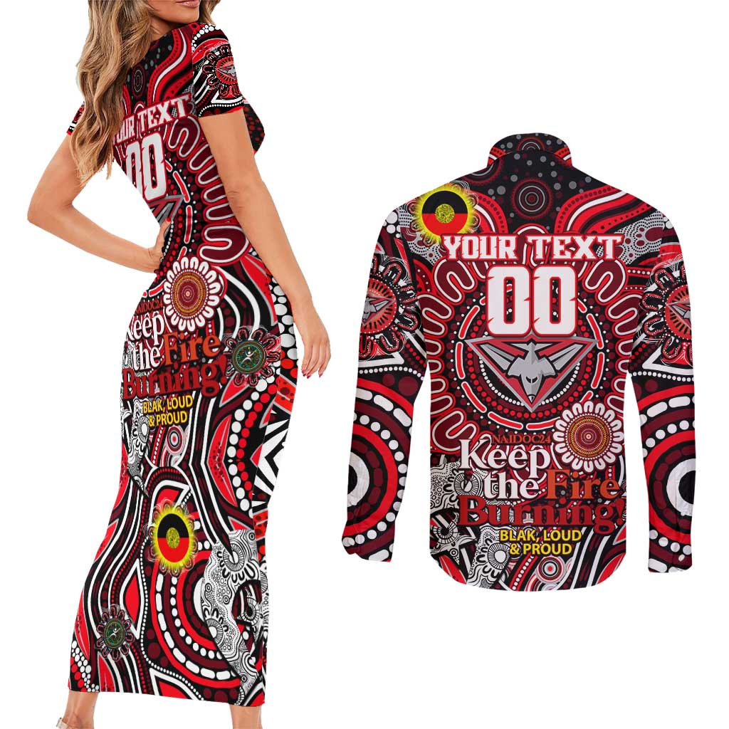 Custom Essendon Bombers NAIDOC Week 2024 Couples Matching Short Sleeve Bodycon Dress and Long Sleeve Button Shirt Mascot Football