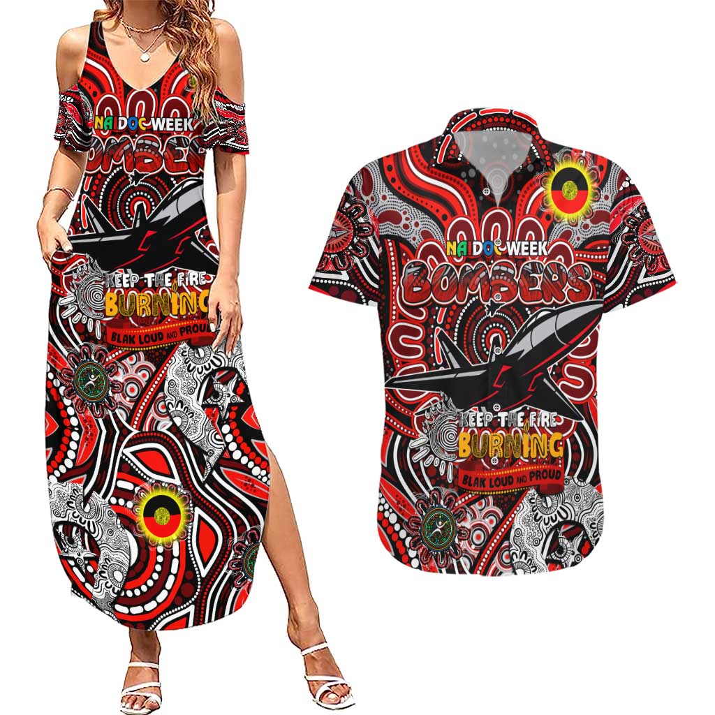 Custom Essendon Bombers NAIDOC Week 2024 Couples Matching Summer Maxi Dress and Hawaiian Shirt Mascot Football