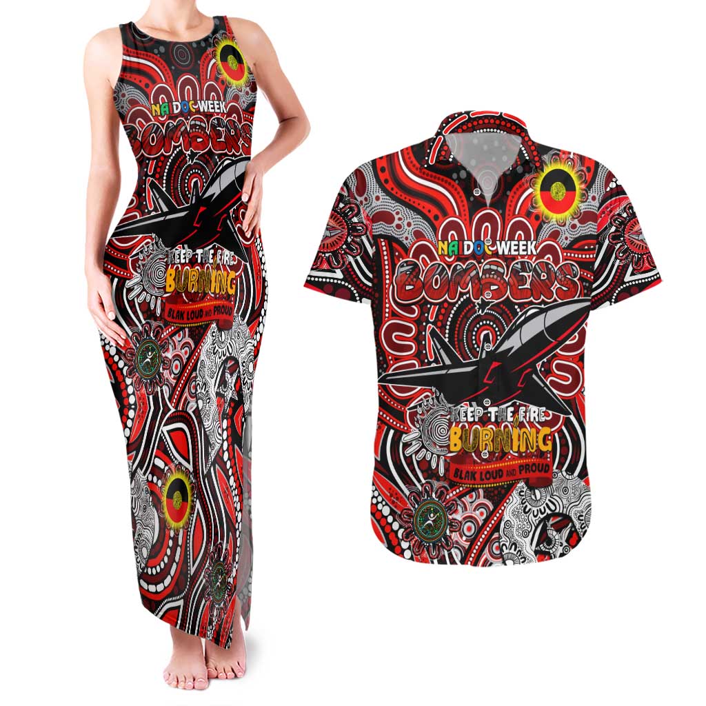 Custom Essendon Bombers NAIDOC Week 2024 Couples Matching Tank Maxi Dress and Hawaiian Shirt Mascot Football