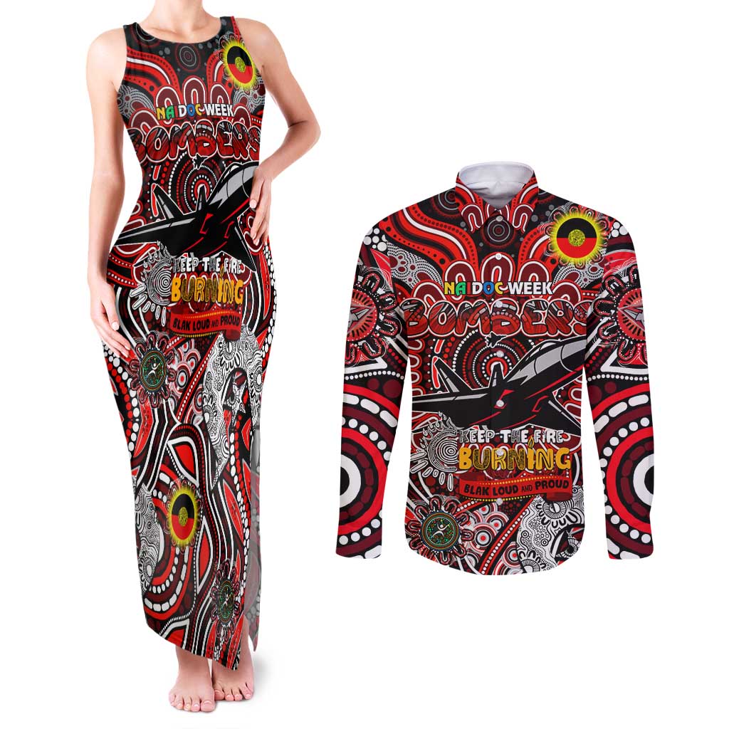 Custom Essendon Bombers NAIDOC Week 2024 Couples Matching Tank Maxi Dress and Long Sleeve Button Shirt Mascot Football