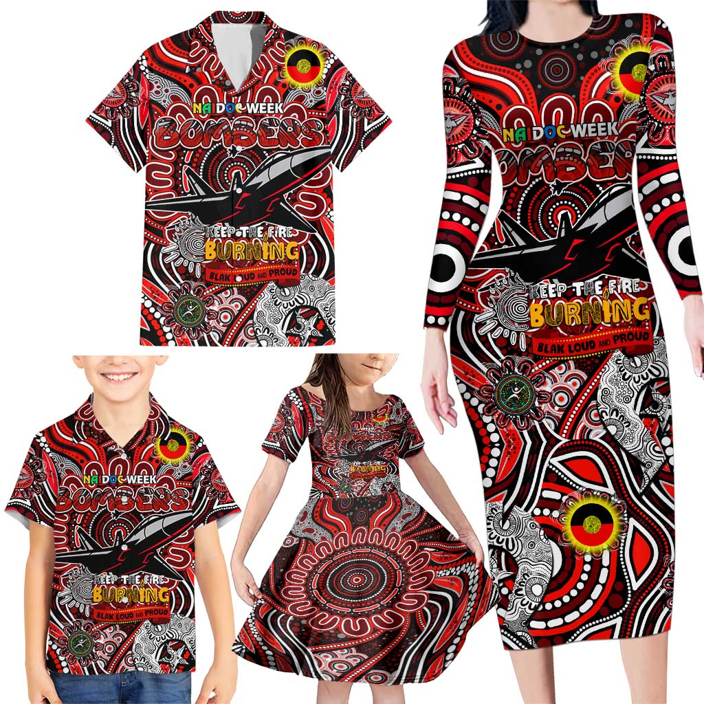Custom Essendon Bombers NAIDOC Week 2024 Family Matching Long Sleeve Bodycon Dress and Hawaiian Shirt Mascot Football