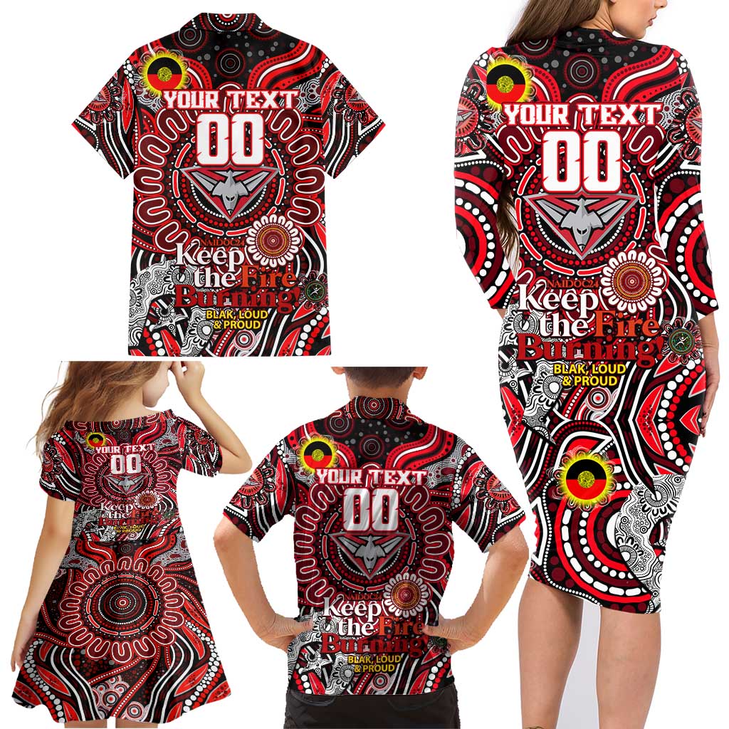 Custom Essendon Bombers NAIDOC Week 2024 Family Matching Long Sleeve Bodycon Dress and Hawaiian Shirt Mascot Football