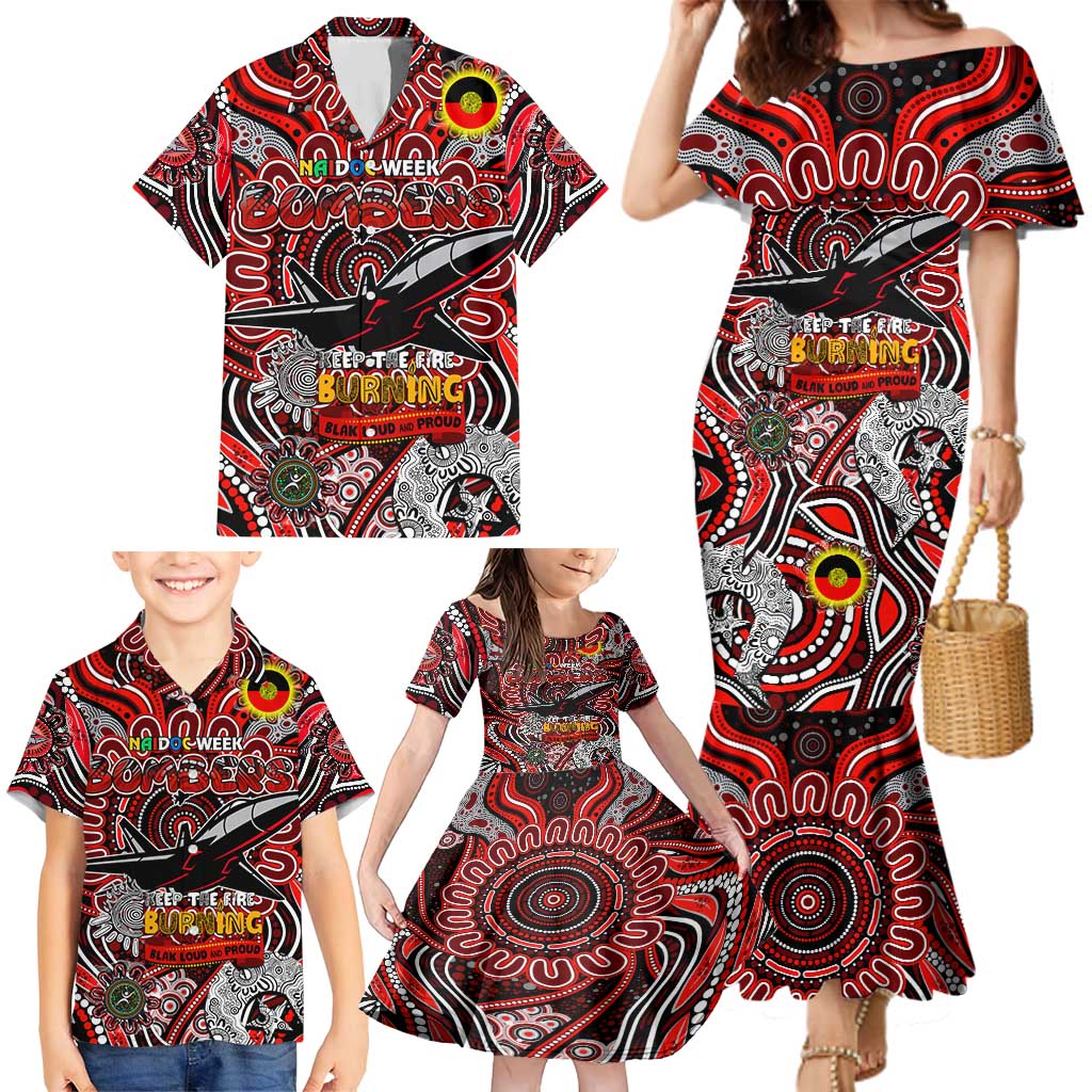 Custom Essendon Bombers NAIDOC Week 2024 Family Matching Mermaid Dress and Hawaiian Shirt Mascot Football
