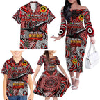 Custom Essendon Bombers NAIDOC Week 2024 Family Matching Off The Shoulder Long Sleeve Dress and Hawaiian Shirt Mascot Football