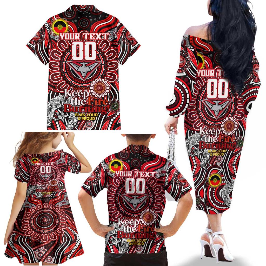 Custom Essendon Bombers NAIDOC Week 2024 Family Matching Off The Shoulder Long Sleeve Dress and Hawaiian Shirt Mascot Football
