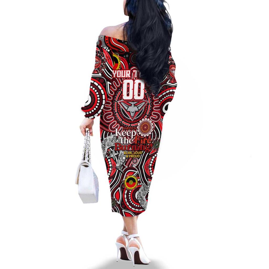 Custom Essendon Bombers NAIDOC Week 2024 Family Matching Off The Shoulder Long Sleeve Dress and Hawaiian Shirt Mascot Football