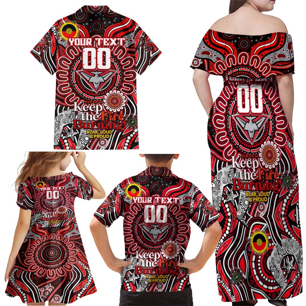 Custom Essendon Bombers NAIDOC Week 2024 Family Matching Off Shoulder Maxi Dress and Hawaiian Shirt Mascot Football