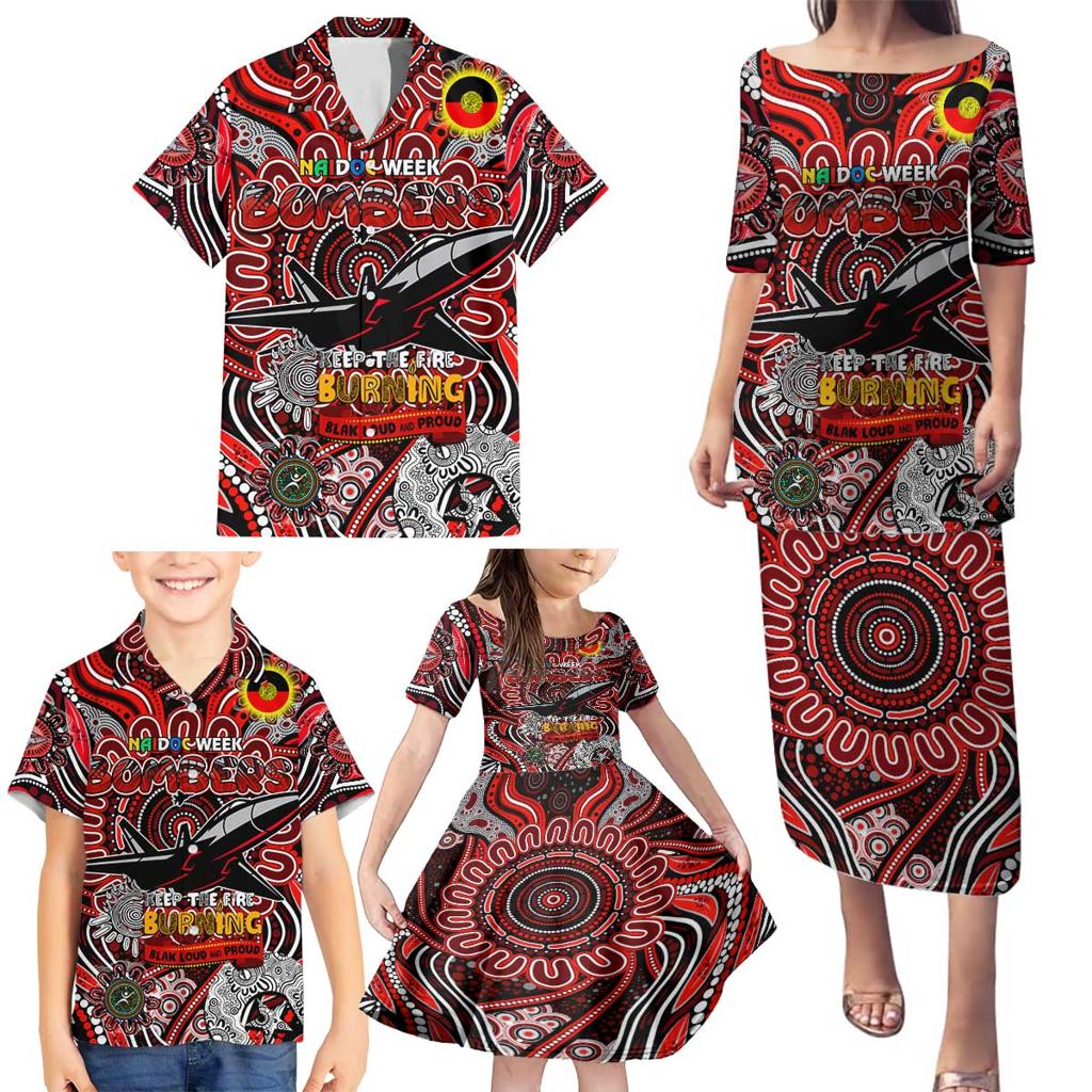 Custom Essendon Bombers NAIDOC Week 2024 Family Matching Puletasi and Hawaiian Shirt Mascot Football
