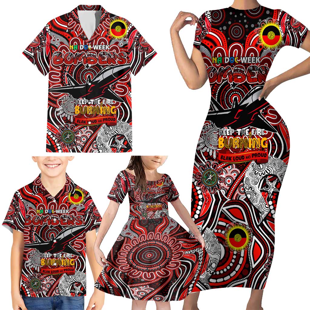 Custom Essendon Bombers NAIDOC Week 2024 Family Matching Short Sleeve Bodycon Dress and Hawaiian Shirt Mascot Football