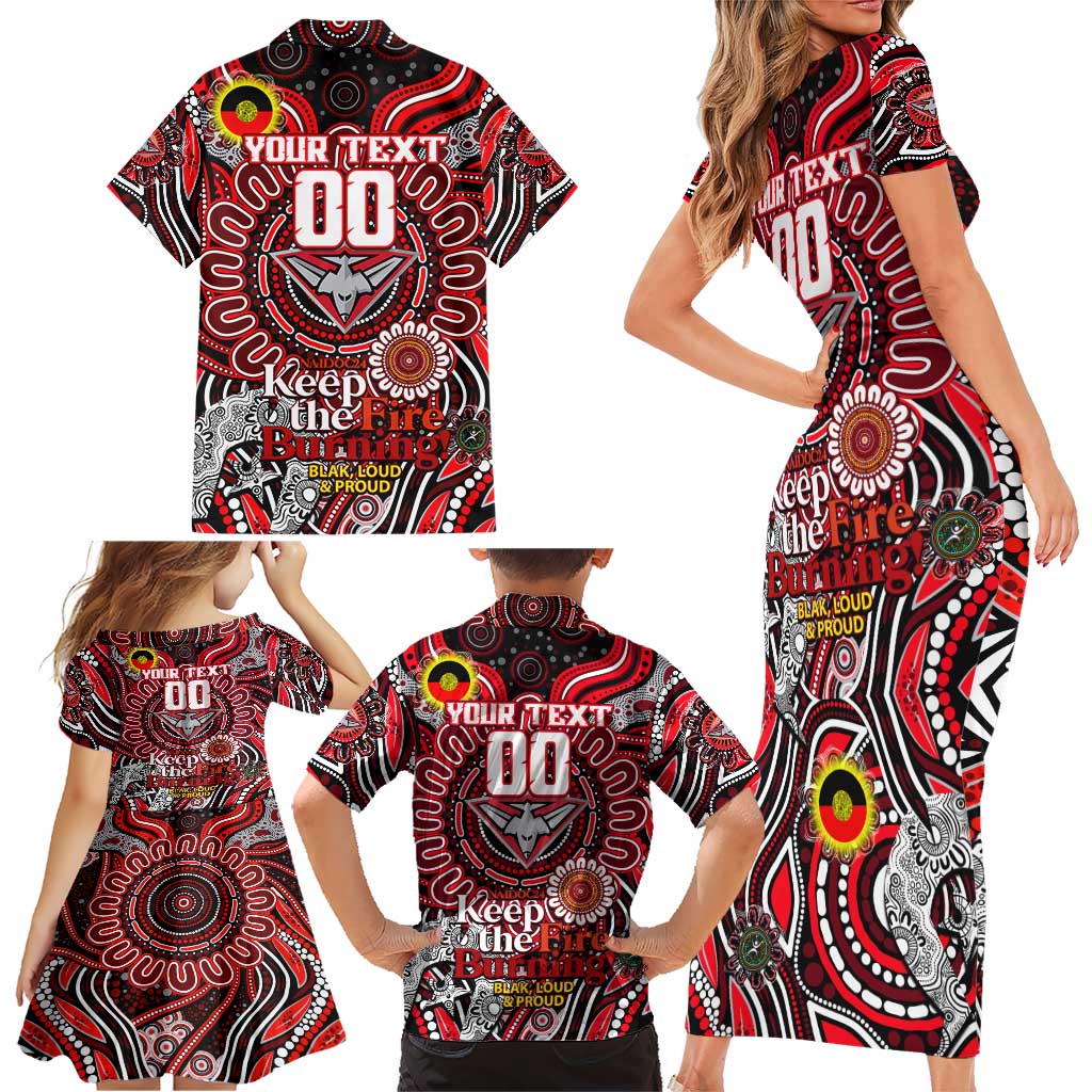 Custom Essendon Bombers NAIDOC Week 2024 Family Matching Short Sleeve Bodycon Dress and Hawaiian Shirt Mascot Football