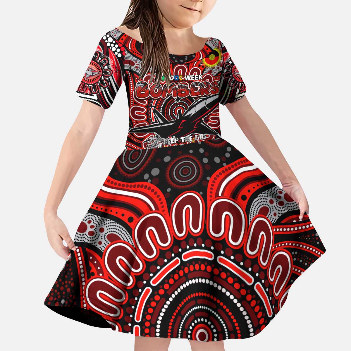 Custom Essendon Bombers NAIDOC Week 2024 Kid Short Sleeve Dress Mascot Football