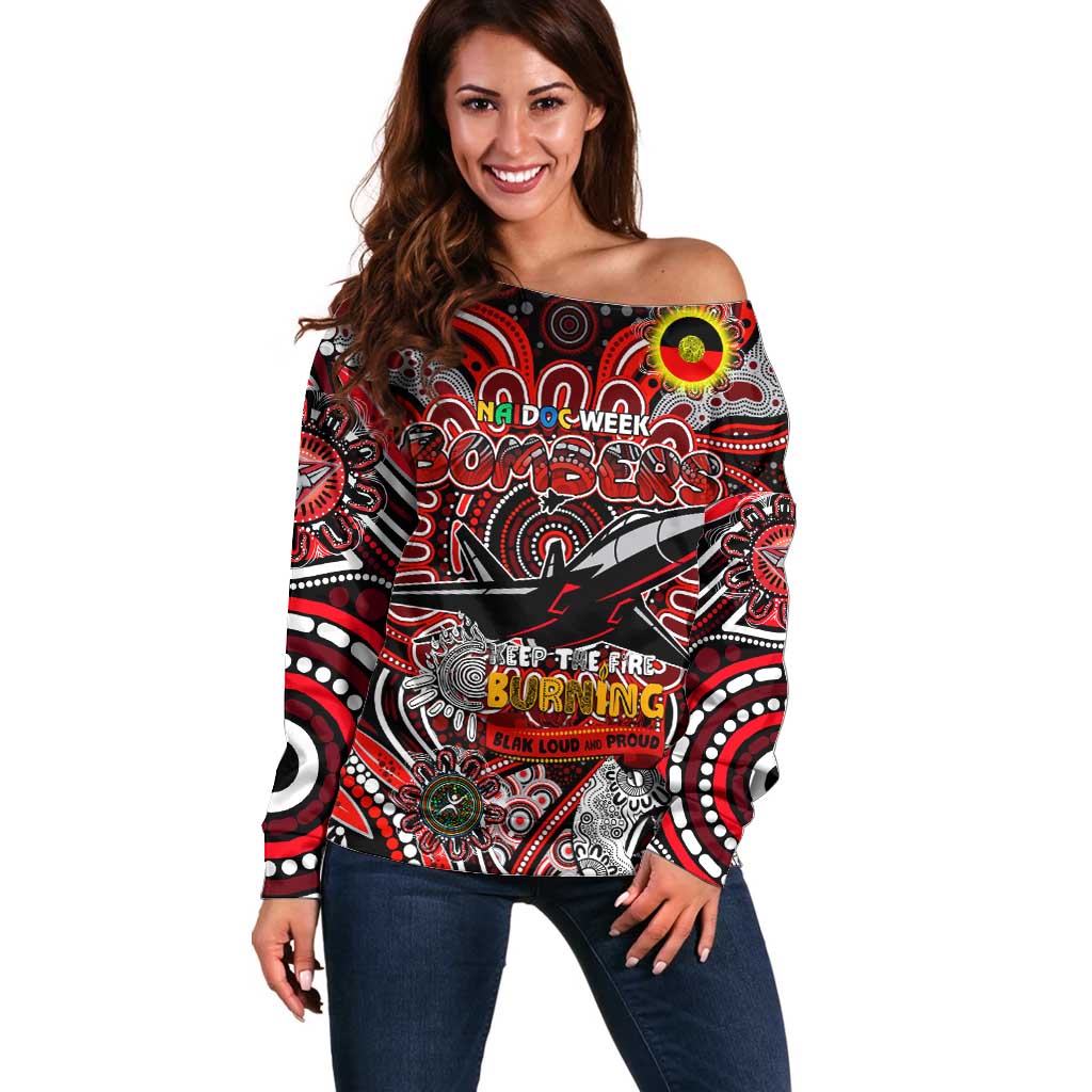 Custom Essendon Bombers NAIDOC Week 2024 Off Shoulder Sweater Mascot Football