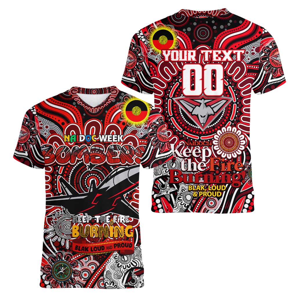 Custom Essendon Bombers NAIDOC Week 2024 Women V-Neck T-Shirt Mascot Football