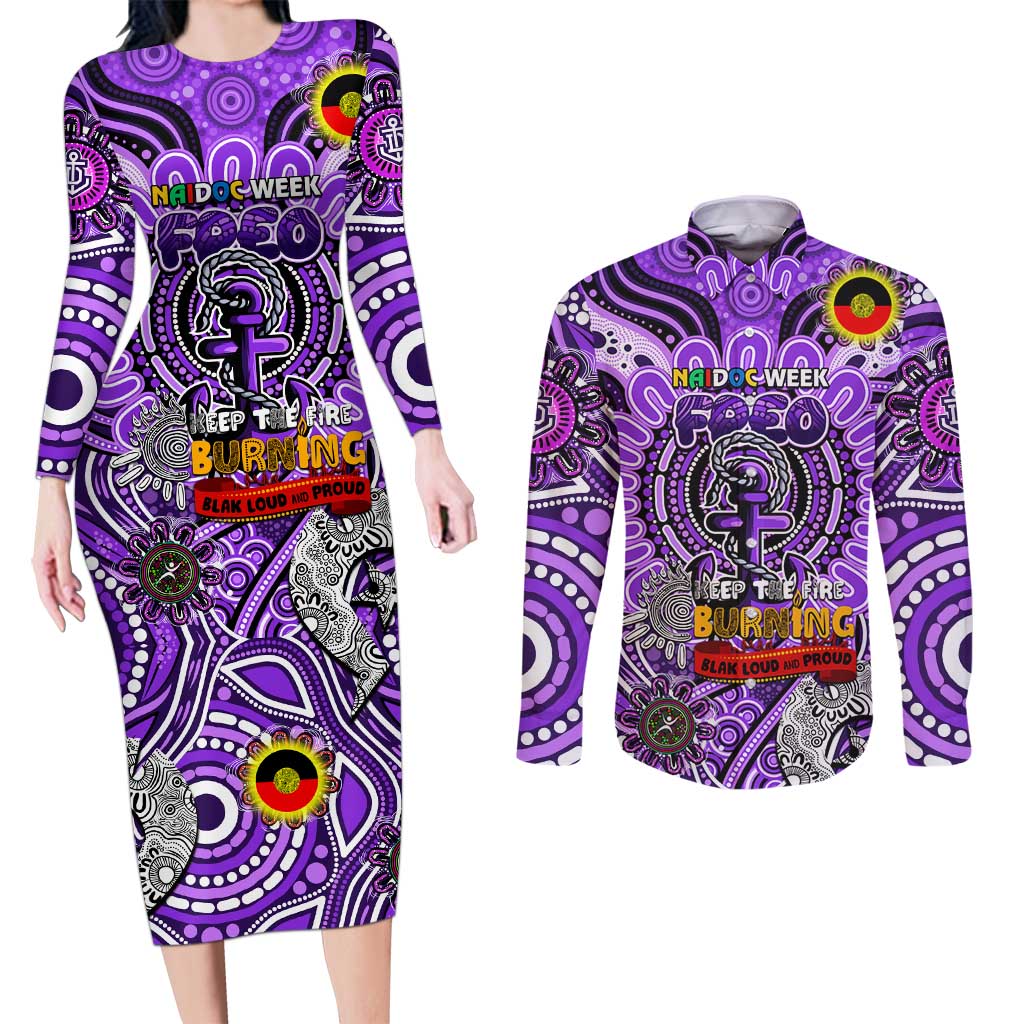 Custom Fremantle Dockers Freo NAIDOC Week 2024 Couples Matching Long Sleeve Bodycon Dress and Long Sleeve Button Shirt Mascot Football