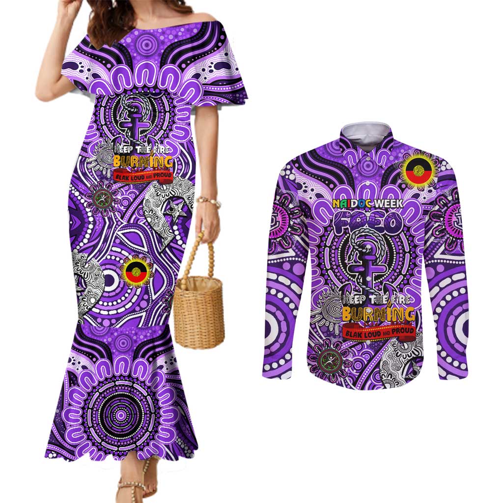 Custom Fremantle Dockers Freo NAIDOC Week 2024 Couples Matching Mermaid Dress and Long Sleeve Button Shirt Mascot Football
