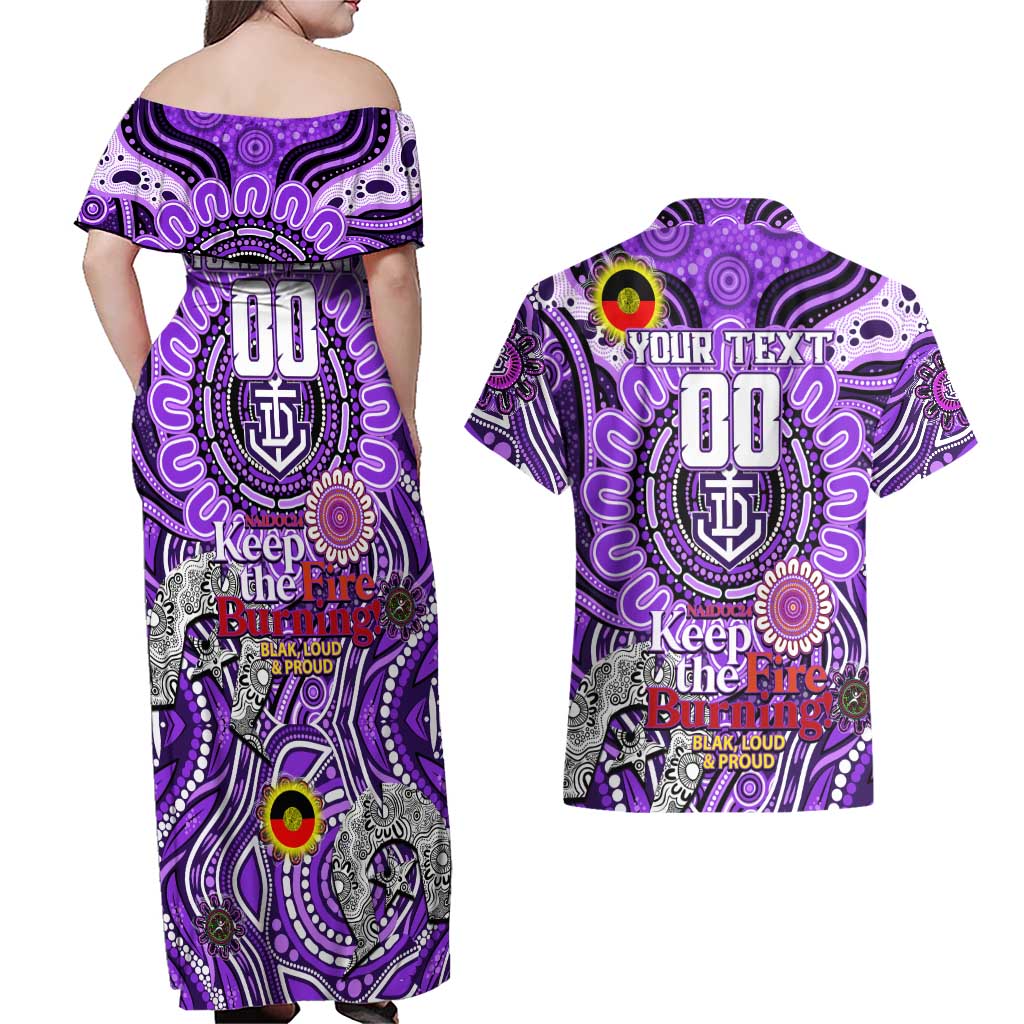 Custom Fremantle Dockers Freo NAIDOC Week 2024 Couples Matching Off Shoulder Maxi Dress and Hawaiian Shirt Mascot Football