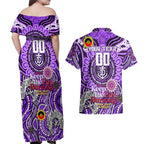 Custom Fremantle Dockers Freo NAIDOC Week 2024 Couples Matching Off Shoulder Maxi Dress and Hawaiian Shirt Mascot Football
