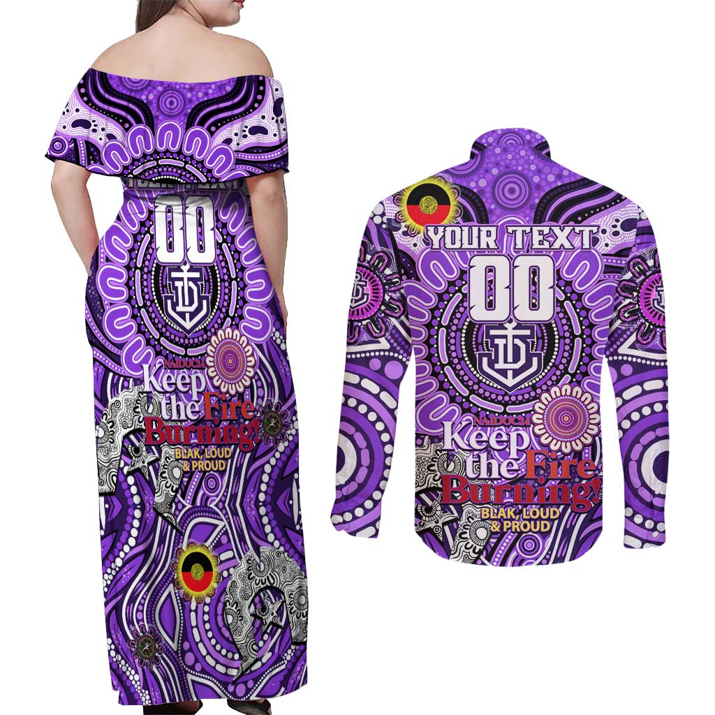 Custom Fremantle Dockers Freo NAIDOC Week 2024 Couples Matching Off Shoulder Maxi Dress and Long Sleeve Button Shirt Mascot Football