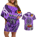 Custom Fremantle Dockers Freo NAIDOC Week 2024 Couples Matching Off Shoulder Short Dress and Hawaiian Shirt Mascot Football