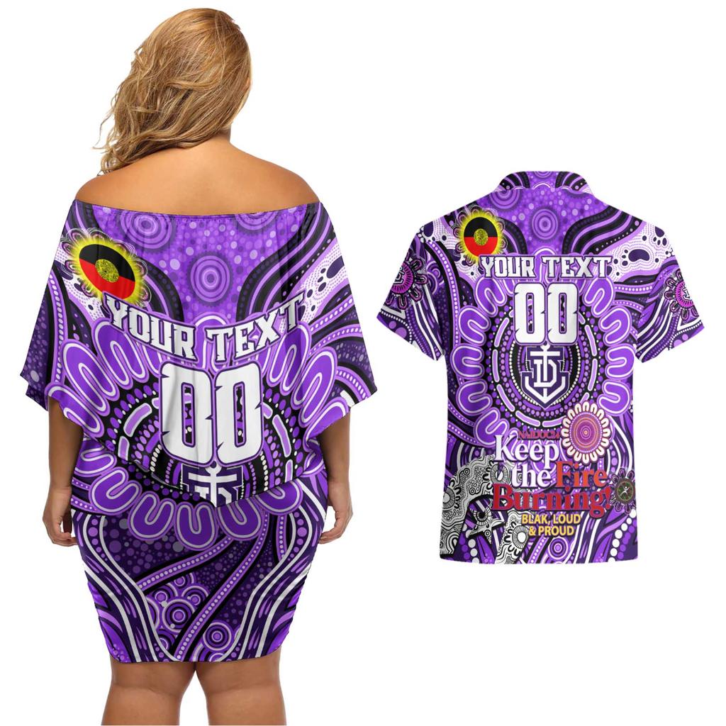 Custom Fremantle Dockers Freo NAIDOC Week 2024 Couples Matching Off Shoulder Short Dress and Hawaiian Shirt Mascot Football