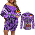 Custom Fremantle Dockers Freo NAIDOC Week 2024 Couples Matching Off Shoulder Short Dress and Long Sleeve Button Shirt Mascot Football