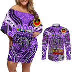 Custom Fremantle Dockers Freo NAIDOC Week 2024 Couples Matching Off Shoulder Short Dress and Long Sleeve Button Shirt Mascot Football