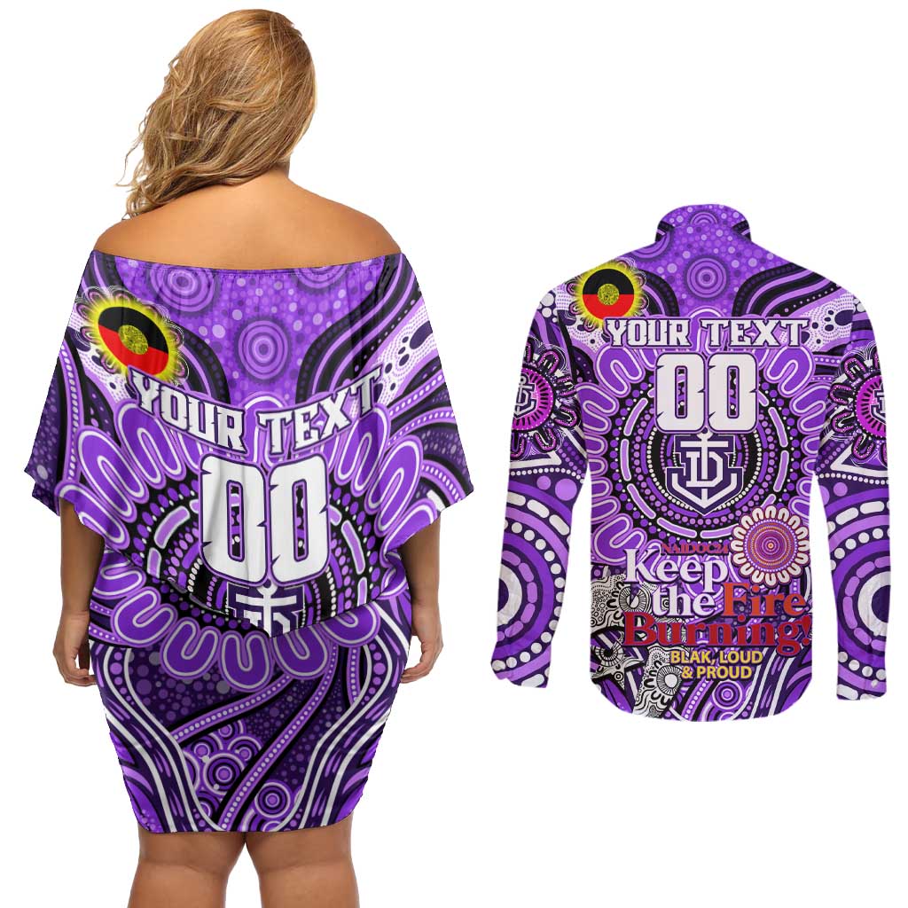 Custom Fremantle Dockers Freo NAIDOC Week 2024 Couples Matching Off Shoulder Short Dress and Long Sleeve Button Shirt Mascot Football
