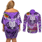 Custom Fremantle Dockers Freo NAIDOC Week 2024 Couples Matching Off Shoulder Short Dress and Long Sleeve Button Shirt Mascot Football