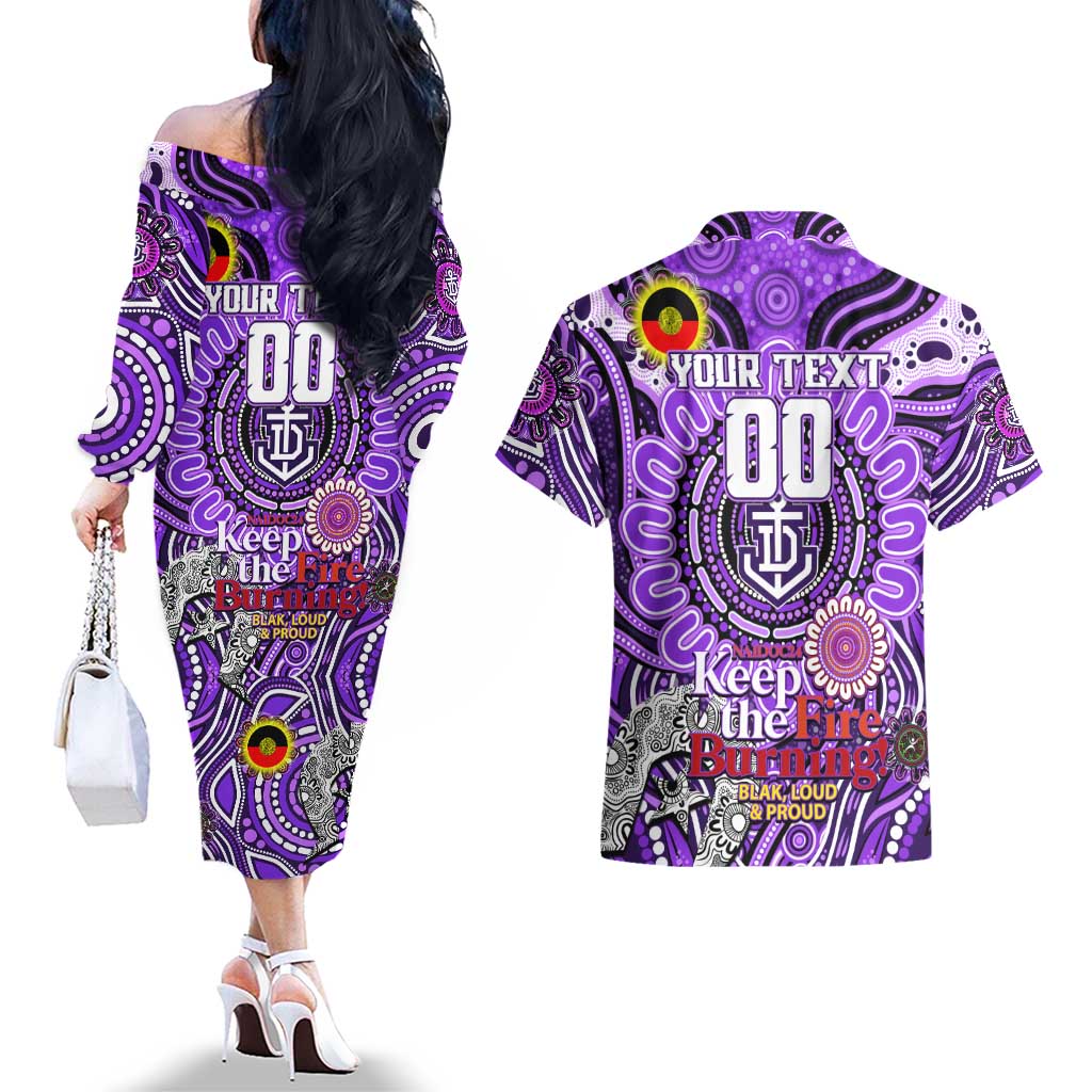 Custom Fremantle Dockers Freo NAIDOC Week 2024 Couples Matching Off The Shoulder Long Sleeve Dress and Hawaiian Shirt Mascot Football