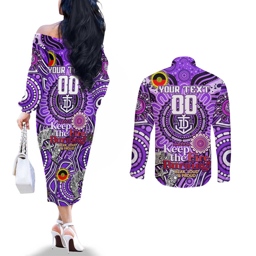 Custom Fremantle Dockers Freo NAIDOC Week 2024 Couples Matching Off The Shoulder Long Sleeve Dress and Long Sleeve Button Shirt Mascot Football