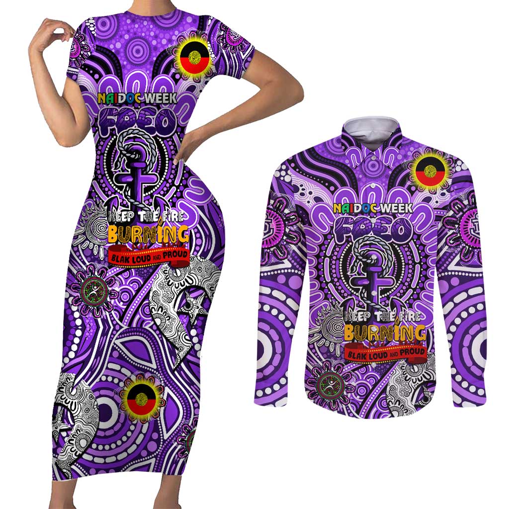 Custom Fremantle Dockers Freo NAIDOC Week 2024 Couples Matching Short Sleeve Bodycon Dress and Long Sleeve Button Shirt Mascot Football