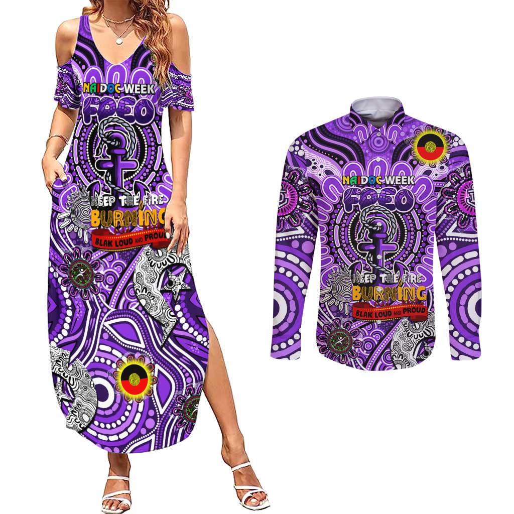 Custom Fremantle Dockers Freo NAIDOC Week 2024 Couples Matching Summer Maxi Dress and Long Sleeve Button Shirt Mascot Football