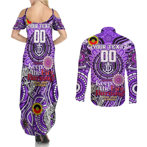 Custom Fremantle Dockers Freo NAIDOC Week 2024 Couples Matching Summer Maxi Dress and Long Sleeve Button Shirt Mascot Football