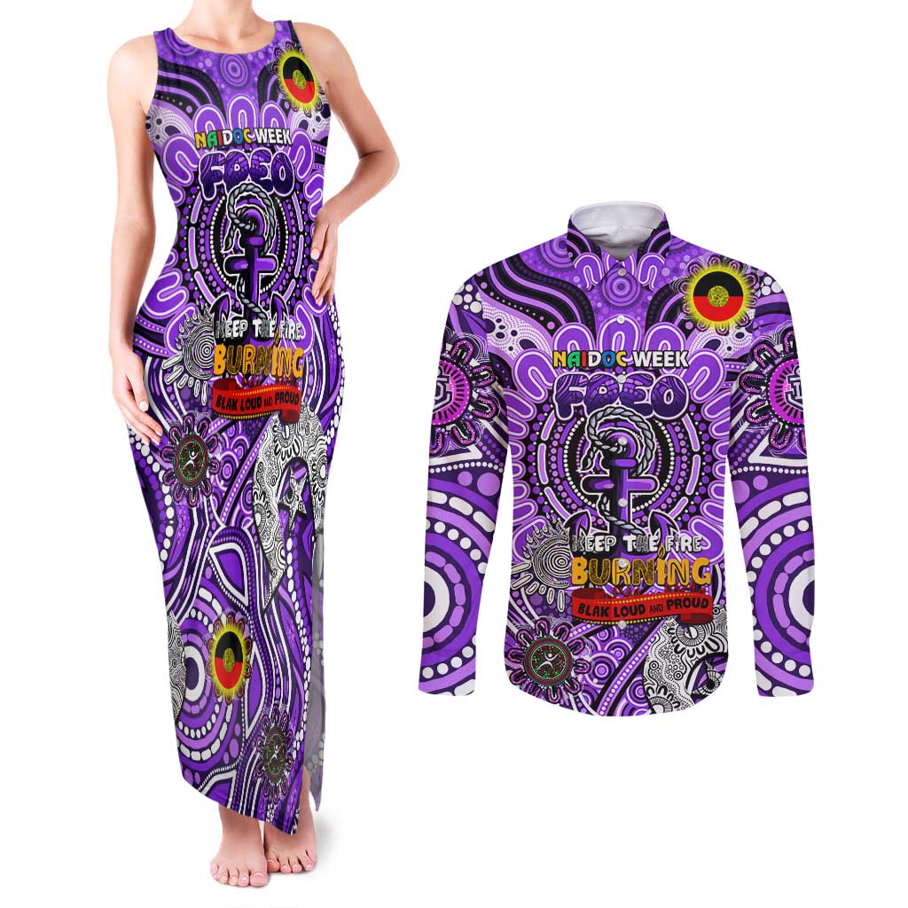 Custom Fremantle Dockers Freo NAIDOC Week 2024 Couples Matching Tank Maxi Dress and Long Sleeve Button Shirt Mascot Football
