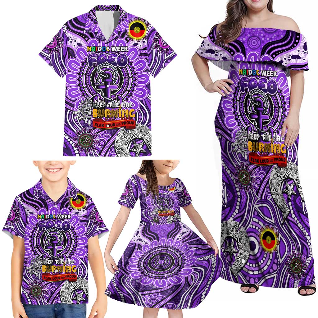 Custom Fremantle Dockers Freo NAIDOC Week 2024 Family Matching Off Shoulder Maxi Dress and Hawaiian Shirt Mascot Football