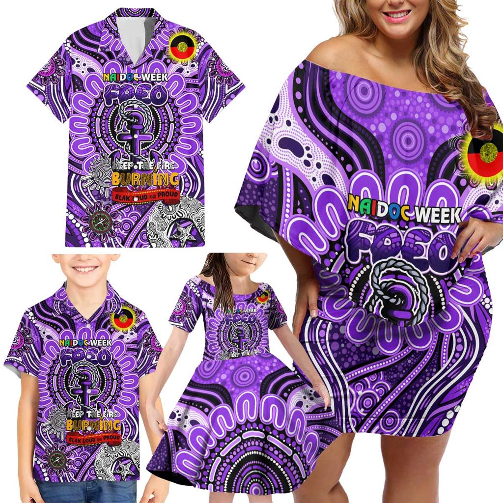 Custom Fremantle Dockers Freo NAIDOC Week 2024 Family Matching Off Shoulder Short Dress and Hawaiian Shirt Mascot Football