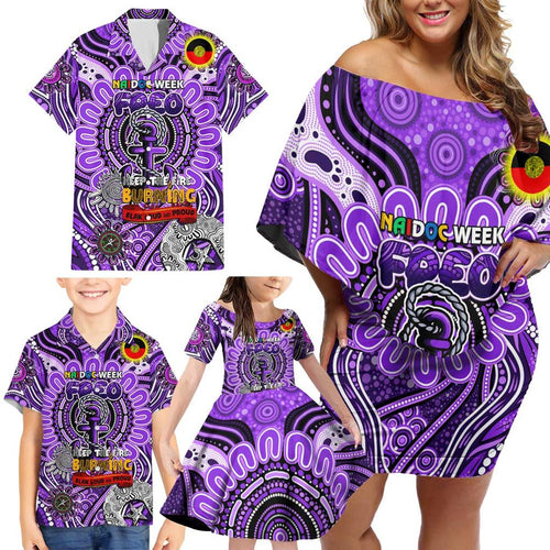 Custom Fremantle Dockers Freo NAIDOC Week 2024 Family Matching Off Shoulder Short Dress and Hawaiian Shirt Mascot Football