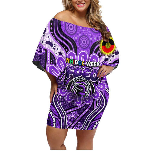 Custom Fremantle Dockers Freo NAIDOC Week 2024 Family Matching Off Shoulder Short Dress and Hawaiian Shirt Mascot Football